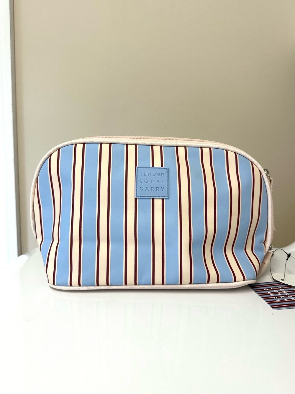 NWT Tender Love + Carry Blue Stripe Travel Toiletry Bag